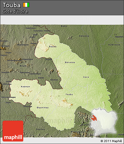 Physical 3D Map of Touba, darken