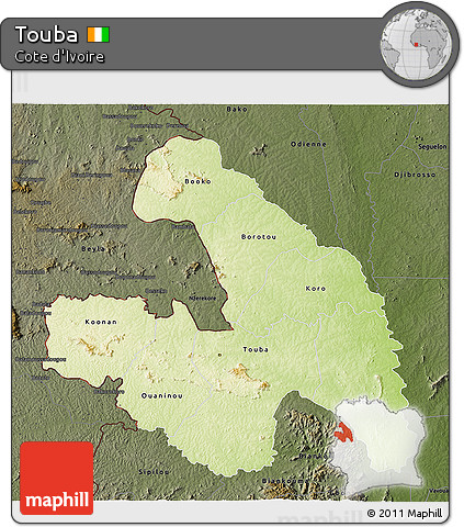 Physical 3D Map of Touba, darken