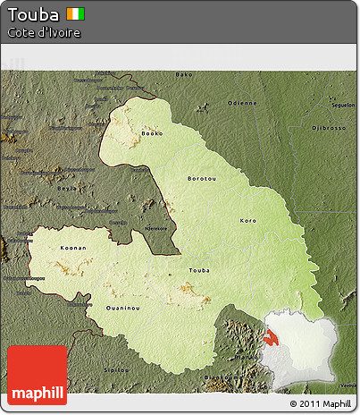 Physical 3D Map of Touba, darken