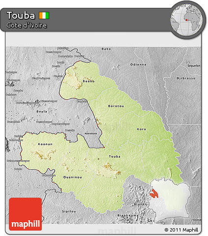 Physical 3D Map of Touba, desaturated