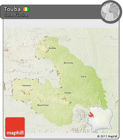 Physical 3D Map of Touba, lighten