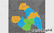 Political 3D Map of Touba, darken, desaturated