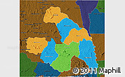 Political 3D Map of Touba, darken