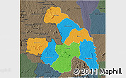 Political 3D Map of Touba, darken, semi-desaturated