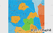 Political 3D Map of Touba, political shades outside