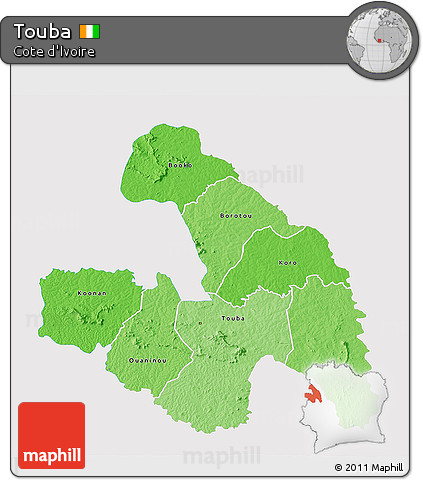 Political Shades 3D Map of Touba, single color outside
