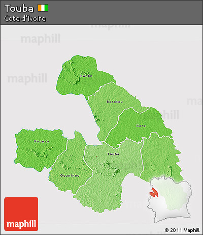 Political Shades 3D Map of Touba, single color outside