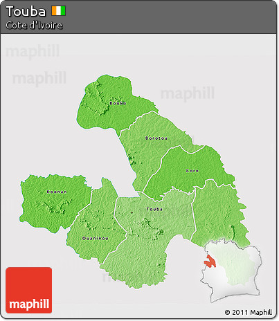 Political Shades 3D Map of Touba, single color outside