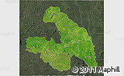 Satellite 3D Map of Touba, darken, semi-desaturated