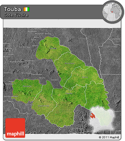 Satellite 3D Map of Touba, desaturated