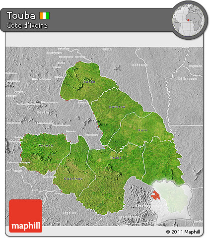 Satellite 3D Map of Touba, lighten, desaturated
