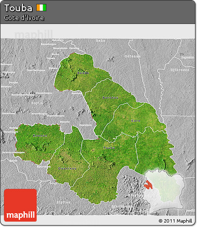 Satellite 3D Map of Touba, lighten, desaturated