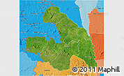 Satellite 3D Map of Touba, political shades outside