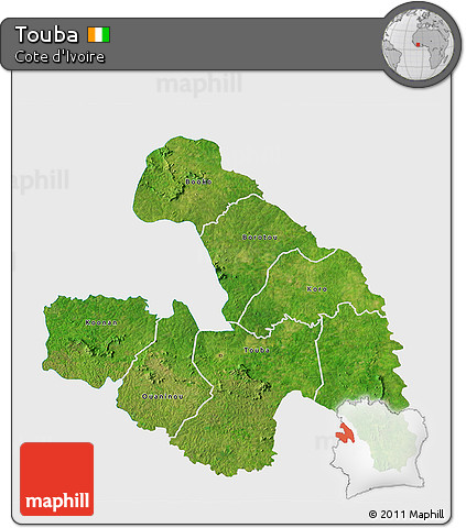 Satellite 3D Map of Touba, single color outside