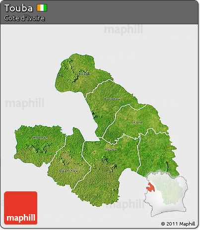 Satellite 3D Map of Touba, single color outside