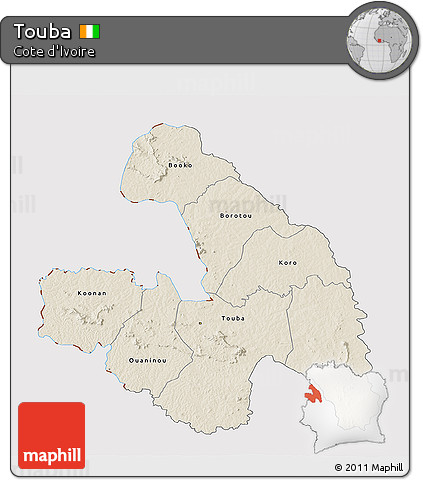 Shaded Relief 3D Map of Touba, cropped outside