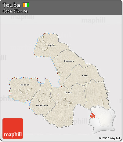 Shaded Relief 3D Map of Touba, cropped outside