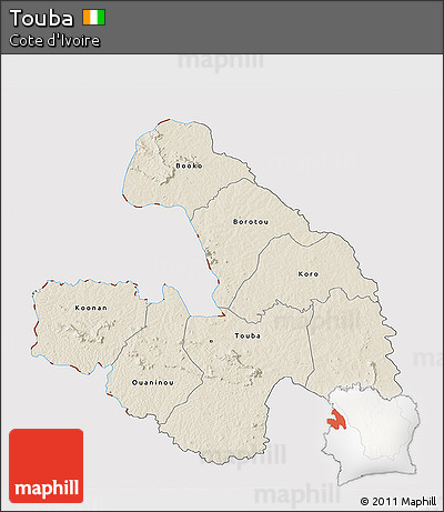 Shaded Relief 3D Map of Touba, cropped outside