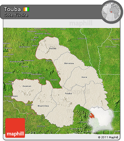 Shaded Relief 3D Map of Touba, satellite outside