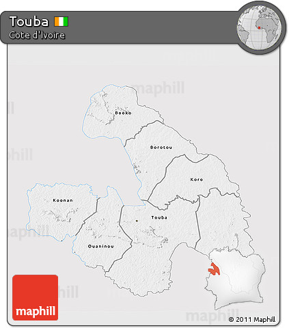 Silver Style 3D Map of Touba, single color outside