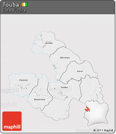Silver Style 3D Map of Touba, single color outside