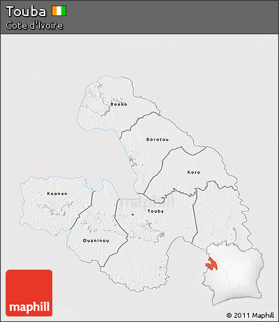 Silver Style 3D Map of Touba, single color outside