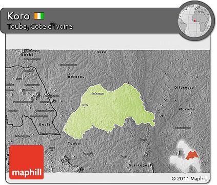 Physical 3D Map of Koro, darken, desaturated
