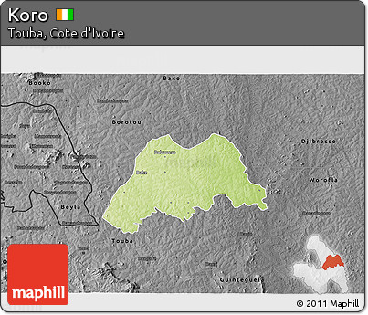 Physical 3D Map of Koro, darken, desaturated
