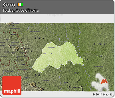 Physical 3D Map of Koro, darken