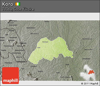 Physical 3D Map of Koro, darken, semi-desaturated