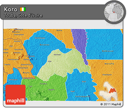 Physical 3D Map of Koro, political outside