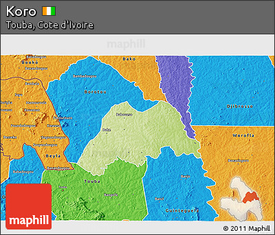 Physical 3D Map of Koro, political outside