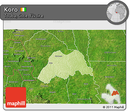 Physical 3D Map of Koro, satellite outside