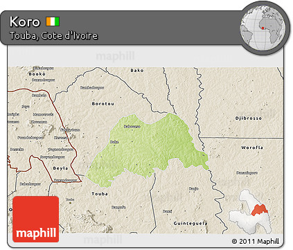 Physical 3D Map of Koro, shaded relief outside