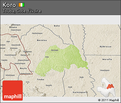 Physical 3D Map of Koro, shaded relief outside