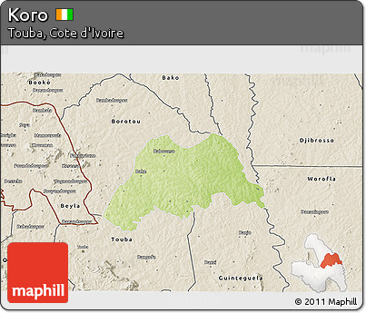 Physical 3D Map of Koro, shaded relief outside