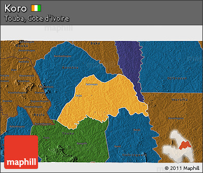 Political 3D Map of Koro, darken