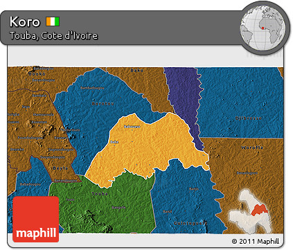 Political 3D Map of Koro, darken