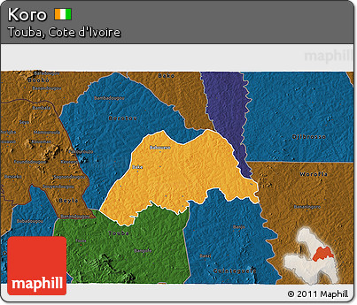 Political 3D Map of Koro, darken