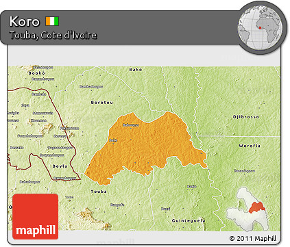 Political 3D Map of Koro, physical outside
