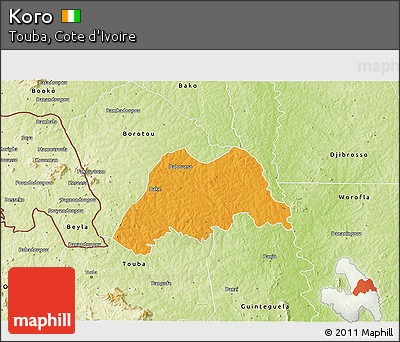 Political 3D Map of Koro, physical outside