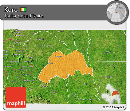 Political 3D Map of Koro, satellite outside