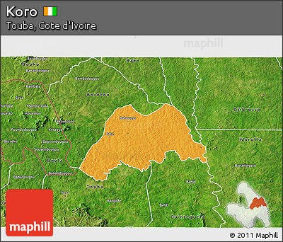 Political 3D Map of Koro, satellite outside