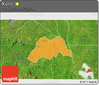 Political 3D Map of Koro, satellite outside