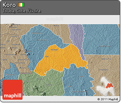 Political 3D Map of Koro, semi-desaturated