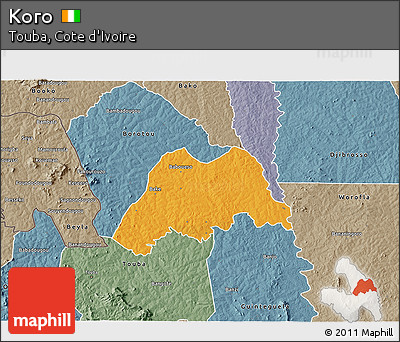 Political 3D Map of Koro, semi-desaturated