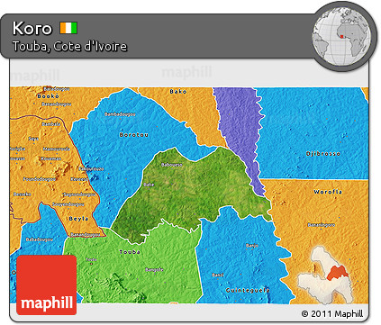 Satellite 3D Map of Koro, political outside