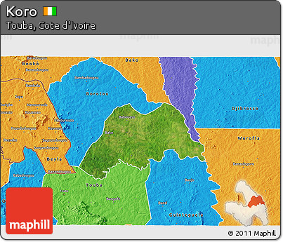 Satellite 3D Map of Koro, political outside