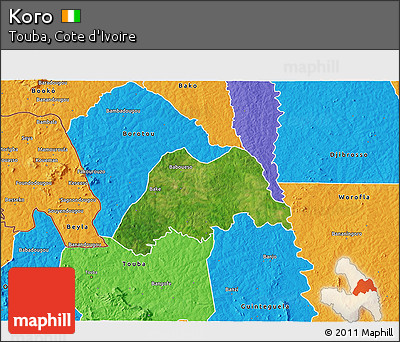 Satellite 3D Map of Koro, political outside