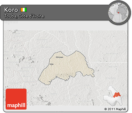 Shaded Relief 3D Map of Koro, lighten, semi-desaturated